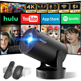 Портативний проєктор Mini Beamer 4K/1080P з WiFi 6 та Bluetooth 5.4. Підтримка HDMI, TV Stick, Memory Stick, Laptop. Автоматичне вирівнювання Keystone, чорний