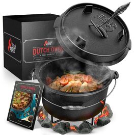 Набір чавунного казана BBQ Dutch Oven [Das Original] 10,8 л з підставкою, кришкою-грилем 2,2 л, піднімачем та електронною книгою