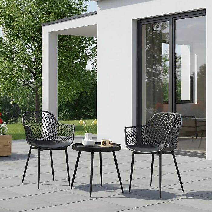 Набір меблів для балкона на 2 особи: стіл та 2 стільці з регульованими ніжками, чорного кольору