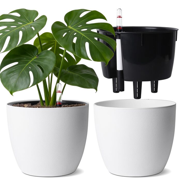 Автоматичні горщики для квітів T4U з індикатором води, 2 шт., 20 см, білий. Підходять для монстери та розмарину, для дому та саду