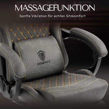 Ігрове крісло Dowinx з підніжкою, масажером попереку та офісним комфортом, до 200 кг, регулювання спинки 165°, сірий