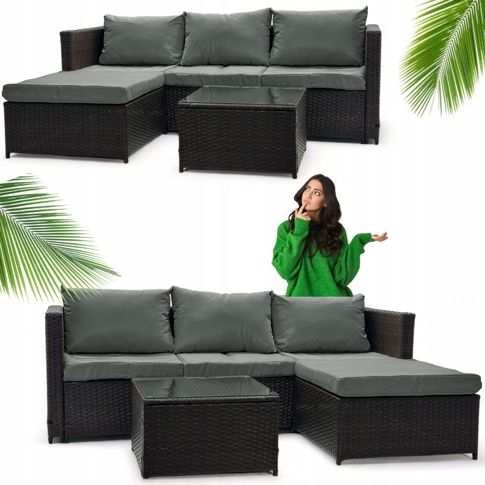 Двосторонній садовий кутовий диван SFS066 MTG, комплект садових меблів, коричневий