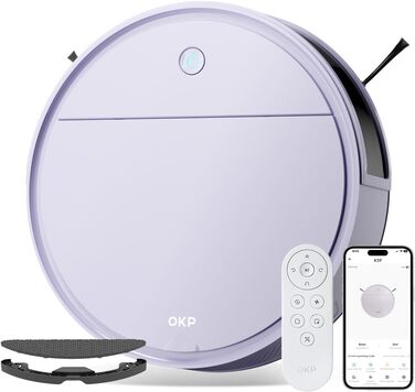 Робот-пилосос OKP K5P Purple: 5000Pa, навігація, HEPA-фільтр, Wi-Fi, для тварин, килимів, твердих підлог