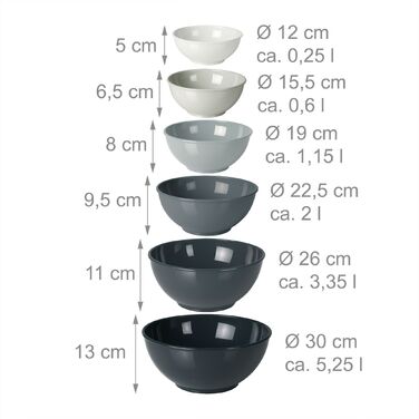 Набір з 6 місок для перемішування Relaxdays, пластик