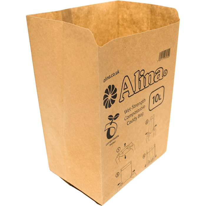 Компостований паперовий мішок для сміття Caddy/Контейнер для харчових відходів/Біорозкладний паперовий пакет 10 л (коричневий, 100 пакетів) 100 шт. (упаковка з )