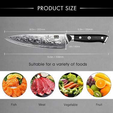 Ніж кухарський SHAN ZU Damast Pro Series, 20 см, 67 шарів дамаської сталі, ручка G10