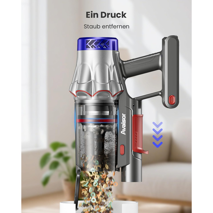 Бездротовий акумуляторний пилосос 48000Pa/580W/65Min, об'єм 1,8L, з функцією від'єднання пилу, антизаплутана щітка, 8-ступенева фільтрація. Підходить для килимів, шерсті тварин та твердих поверхонь. Колір: блакитний