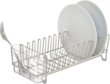 Крапельниця для посуду mDesign-пластиковий піддон для миття-відмінна сушарка - до 15 тарілок столові прилади-31,8 см x 14,0 см x 10,2 см (матове срібло / прозоре)