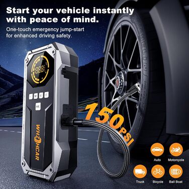 Powerbank Starthilfe 6000A з компресором та LED-ліхтарем: багатофункціональний пусковий пристрій для автомобіля (чорний)
