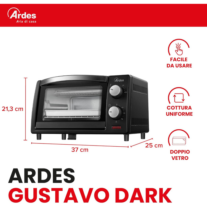 Електричний міні-пекар ARDES Magnus AR6226S: 25 л, 6 функцій, внутрішнє освітлення, таймер, аксесуари