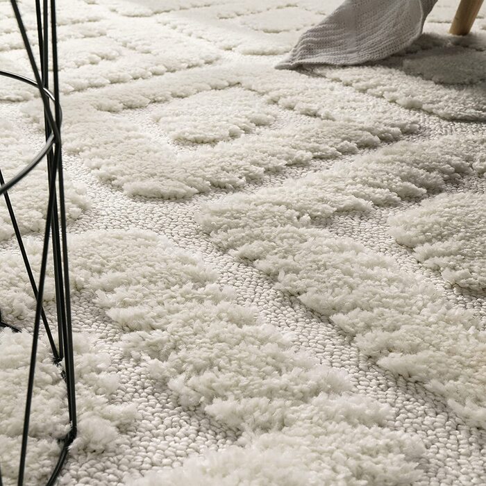 Домашній килим Paco з високим ворсом для вітальні, кошлатий 3D, вінтажний вид в стилі етно-бохо, м'який, розмір колір (120x160 см, кремовий 8)