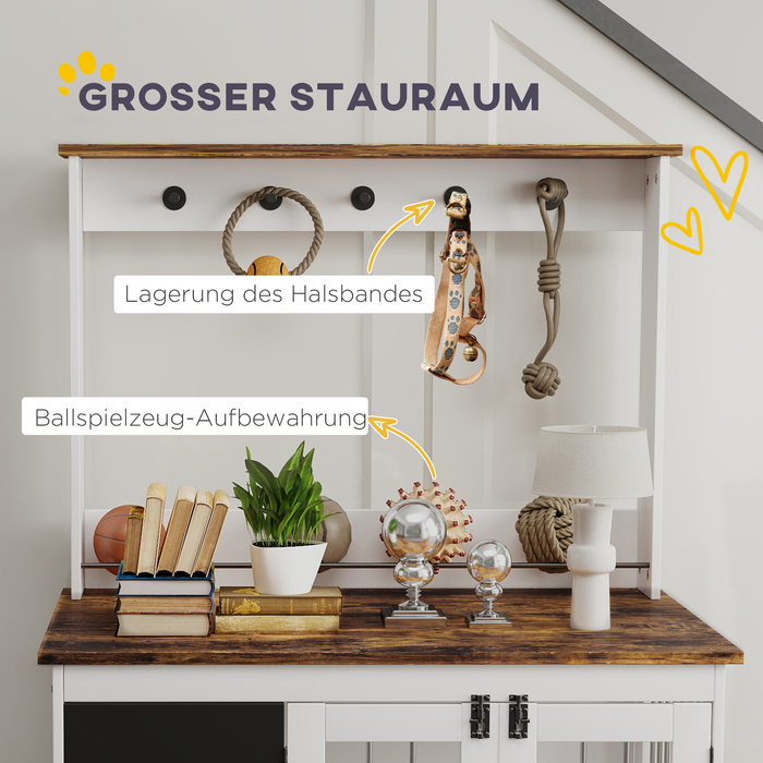 Клітка для собак з полицею для іграшок, гачками для поводок, дощечкою для малювання та ластиком, для великих собак, біла