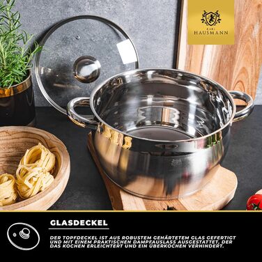 Набір каструль Karl Hausmann 3 шт. з нержавіючої сталі для індукційних та інших плит з кришкою з термостійкого скла та мірною шкалою