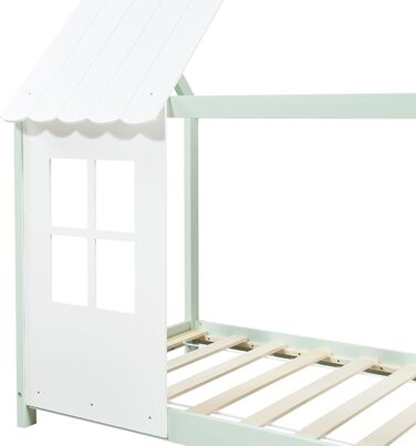 Дитяче ліжко Tostedt: будиночок-ліжко для підлітків, ліжко-ігровий будиночок, напіввідкритий дизайн, ліжко Монтессорі з масиву сосни, 120x200 см, рожевий/білий