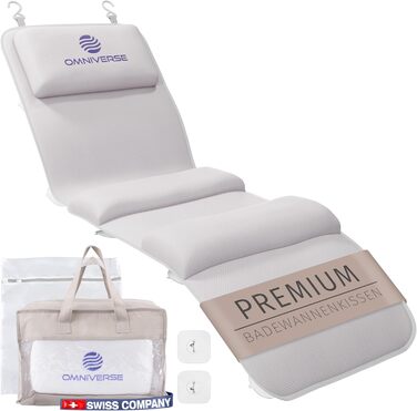 Подушка для ванни Omniverse Ganzkörper 125×40 см, для зросту 160–180 см, для гладких поверхонь, швидковисихаюча, для чутливої шкіри, біла