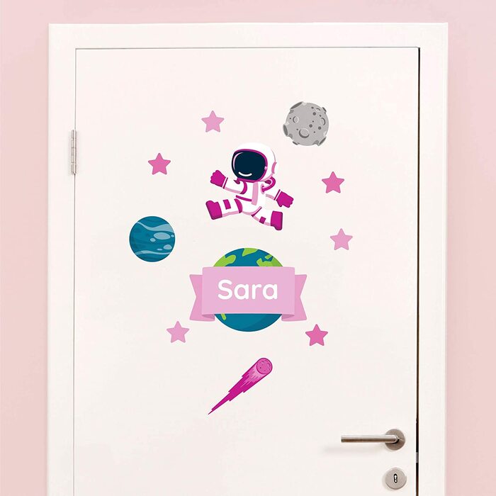Наклейки на двері для дитячої кімнати - тварини джунглів Лев (Космос Рожевий астронавт)