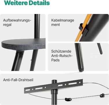 Підставка для телевізора 43-65 дюймів (LCD, LED, OLED) до 35 кг, регульована по висоті та поворотна, дерев'яна, з підносом, VESA 400x400 мм, чорний кований метал