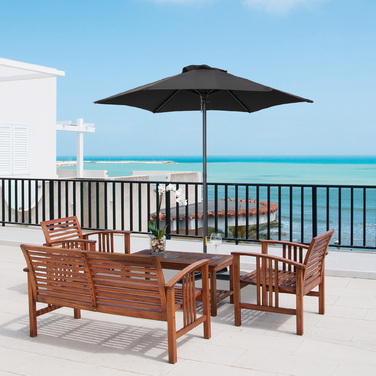 Outsunny Parasol Ø196 см, поворотна парасолька з функцією складання, шестикутна балконна парасолька пляжна парасолька вітрозахисна стабільна на ринку Парасолька з колінчастим механізмом Парасолька від сонця для пляжного балконного саду, чорний