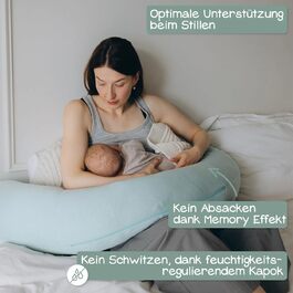 Подушка для годування Stillkissen XXL з органічної бавовни та наповнювачем з капоку | велика подушка для годування та пляшечки | вагітна подушка для сну на боці | антиалергенна та тиха | 190x30 см, кремовий колір, перкал (фіалка, в'язана)