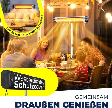 Інфрачервовий обігрівач KESSER® 2500W з пультом дистанційного керування та захисним чохлом, телескопічна стійка, для тераси, кварцовий нагрівач, срібний