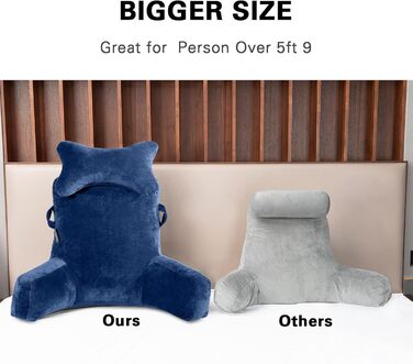 Підголовник для ліжка Lesekissen з знімною подушкою для шиї та вищим підлокітником для сидіння в ліжку, на дивані або на підлозі - спинка для читання, подушка для спини для дорослих для читання, перегляду телевізора, світло-сіра (блакитна, середня)