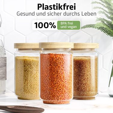Набір скляних банок для зберігання з кришками (300, 500, 700, 1000 мл) - герметичні, захищені від молі | Для спецій та продуктів харчування | 4 шт. різного розміру