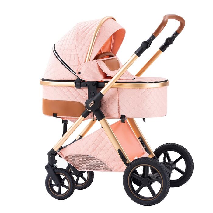 Дитяча коляска Shineey 3 в 1: Buggy, Babybett, Комплект. Компактна складна коляска для новонароджених з алюмінієвим каркасом (рожевий)
