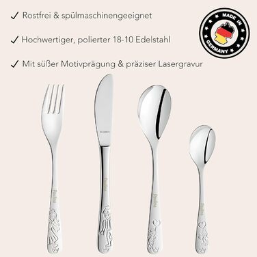 Дитячий набір столових приборів Kinderbesteck з гравіюванням, від 3 років, для дівчаток та хлопчиків, подарунок на хрещення/день народження, дитячий посуд у стилі ферми (принцеса)