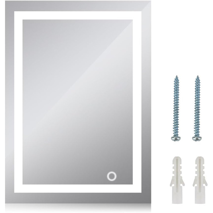 Дзеркало для ванної кімнати Kedia 50x70 см з підсвіткою LED, біле світло 6500K, сенсорне керування