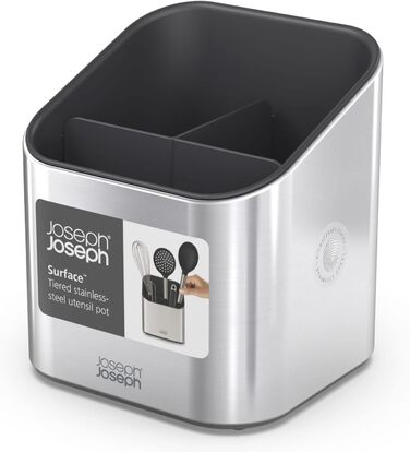 Підставка для кухонного інвентарю Joseph Joseph з нержавіючої сталі, сірого кольору, з роздільником та протиковзкими ніжками