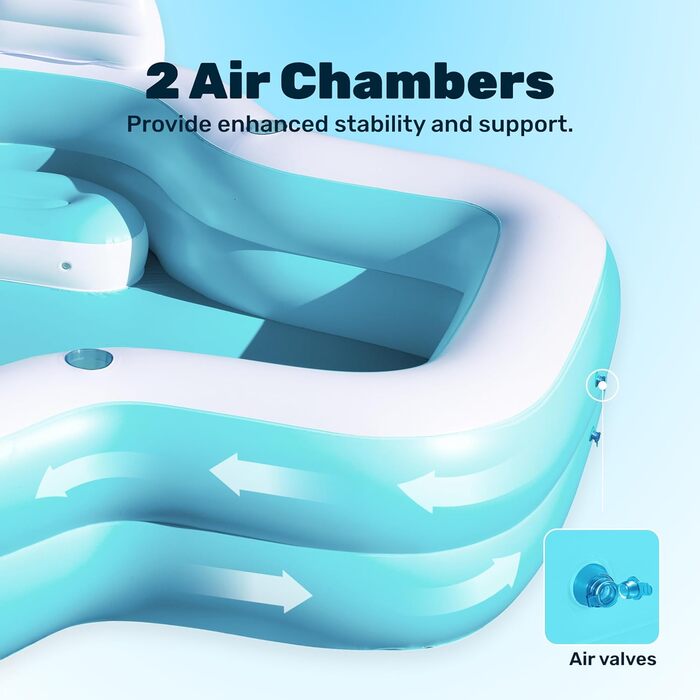 Надувний басейн SLOOSH з сидіннями, 305 x 257 x 66 см, сімейний басейн для відпочинку з підголівниками та тримачами для напоїв, ідеальний для літньої вечірки в саду або на газоні, колір блакитний