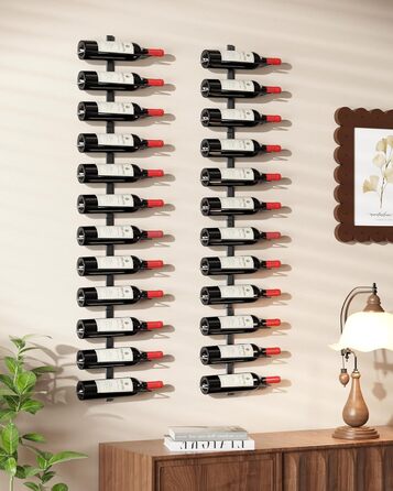 Настінна полиця для вина TJ.MOREE на 12 пляшок, дерев'яний винотримач для кухні, бару та їдальні, чорний комплект 8 шт.
