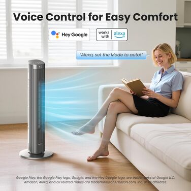 Турбовентилятор Leiser з осциляцією 90°, пульт дистанційного керування та Wi-Fi, 4 швидкості та 4 режими, таймер 12 годин, сірий, 91 см