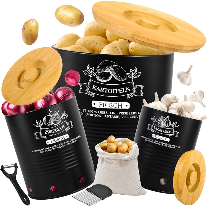 Набір для зберігання картоплі та цибулі: контейнер, ніж для картоплі, ніж для чищення, тканинна сумка