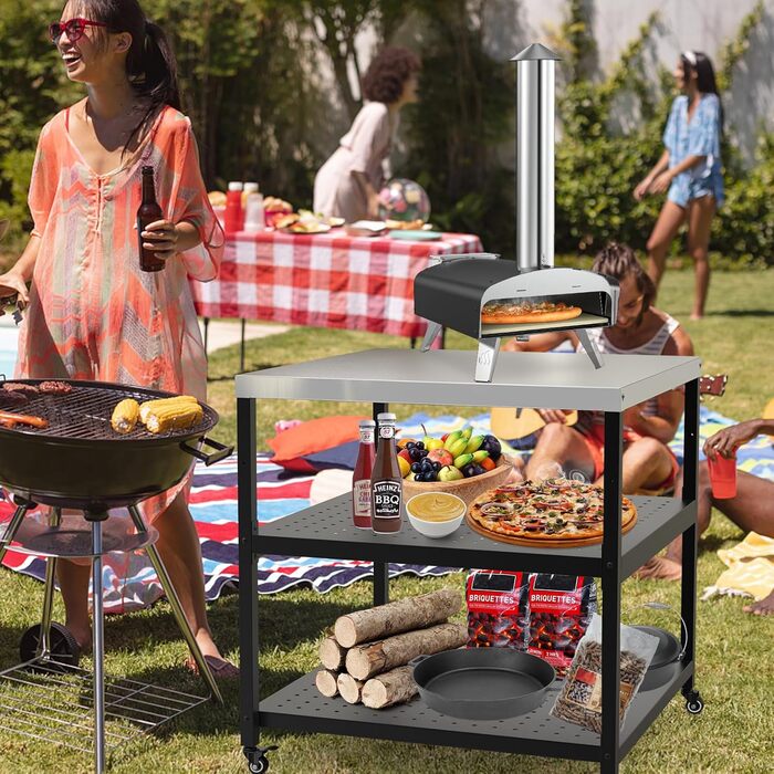 Onlyfire Robuster стіл для піци та гриль-стіл з нержавіючою сталею та 4 колесами, 80 x 80 x 83 см