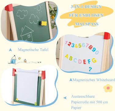 Дитяча мольберт GOPLUS 3-в-1: дошка-магніт, дошка для малювання, тримач для паперу та аксесуари, регульована висота, 3-8 років