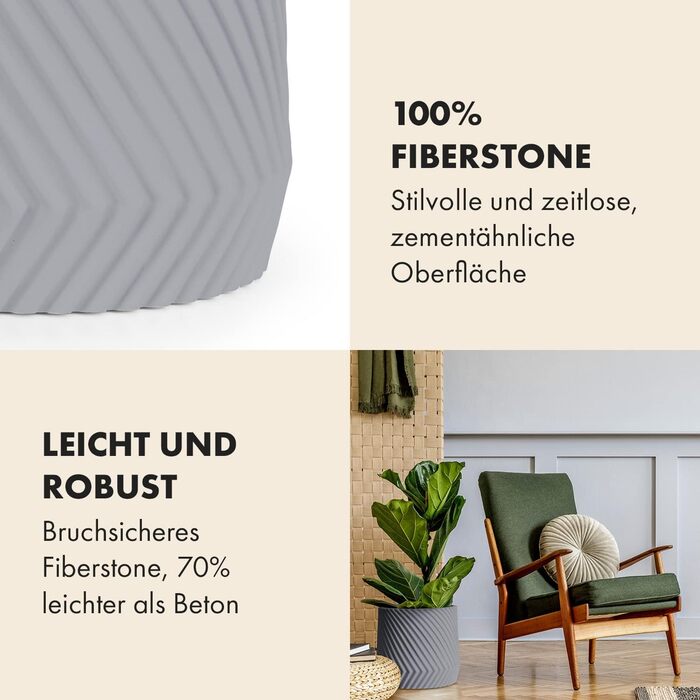 Квітчар Fox & Fern Großer: великий горщик для квітів з полістиролу (30,5 см) з 3D-текстурою та дренажним отвором, для дому та бетону