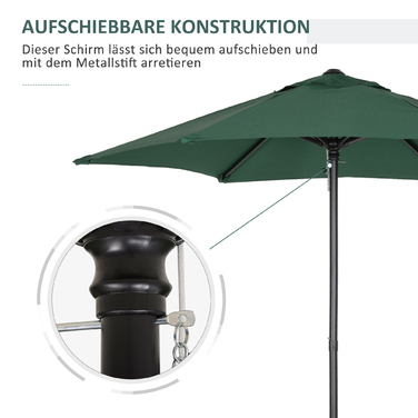Outsunny Parasol Ø196 см, Парасолька з функцією складання, Шестигранна балконна парасолька Пляжна парасолька Вітрозахисна стабільна Ринкова парасолька Колінчастий Захист від сонця для пляжу Балкон Сад, зелений