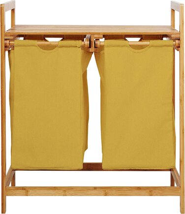 Кошик для білизни Lumaland з бамбука з 2 висувними мішками для білизни | Легкий у догляді, стійкий до вологи, легко очищується | Висота приблизно 73 см x 64 см ширина x 33 см глибина [Бежевий] 2 відділення для білизни, 2 мішки для білизни | Бежевий