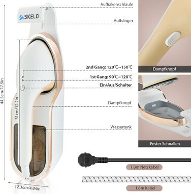 Відпарювач, парова праска SKELO 2 в 1, відпарювач для одягу con 330 мл, 1500 Вт, праска зі швидким нагріванням 20S, парова праска Парова праска ручна праска з 2 режимами відпарювання