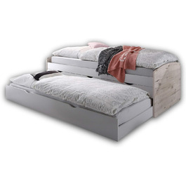 Шезлонг-тандем NESSI Modern з двома лежачими поверхнями 90 x 200 см - Практичне двоярусне ліжко для молодіжної кімнати - 96 x 64 x 206 см (W/H/D) (Дуб пісочний / Білий)