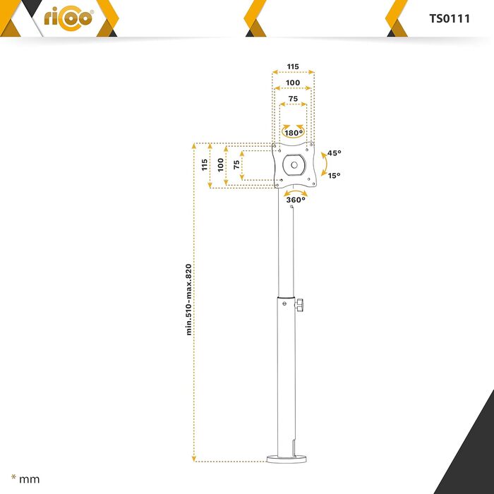 Тримач для монітора RICOO TS4011: кріплення VESA для моніторів 17-32 дюймів, регульований, настільний
