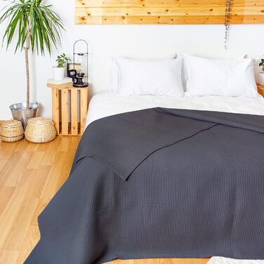 Плед LAYNENBURG Premium 180x220 см, вафельна тканина, 100% бавовна, антрацит