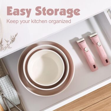 Набір посуду SENSARTE 17 частин з керамічним покриттям, антипригарний, для всіх плит, безпечний, рожевий