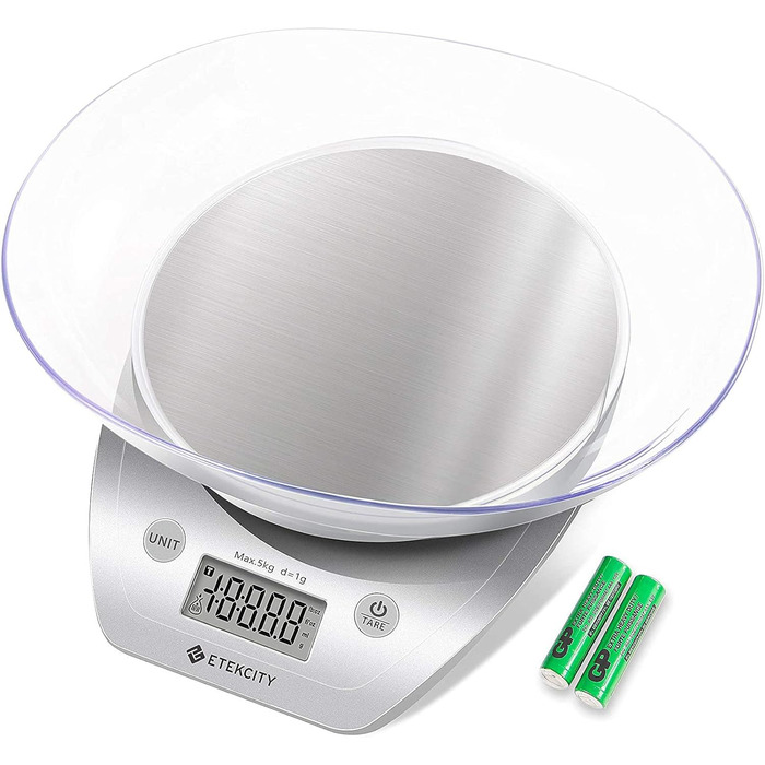 Кухонні ваги ETEKCITY цифрові електронні ваги зі знімною чашею, 5 кг / 11 фунтів, точні кухонні ваги з нержавіючої сталі
