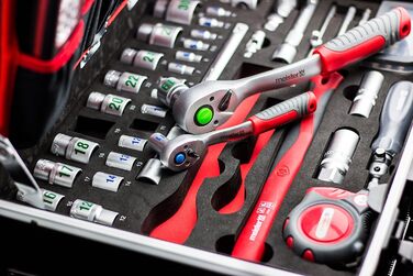 Набір інструментів Meister 156 предметів у візку на колесах з телескопічною ручкою - професійний кейс для інструментів, чорний/сріблястий, 8971440