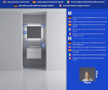 Дзеркало для ванної кімнати Artforma з підсвічуванням, 120x70 см, без рами, індивідуальне замовлення, сучасний дизайн