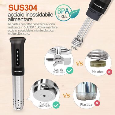 Су-від кухонний прилад KitchenBoss Roner: професійний термоциркулятор, IPX7, водонепроникний, таймер з тачскріном, срібний