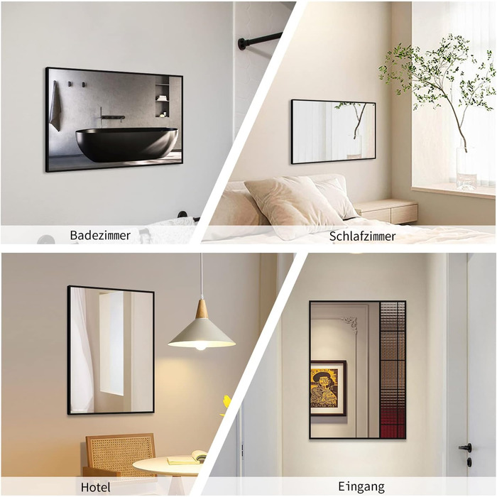 Дзеркало для ванної кімнати Spiegel Schwarz 40x60 см з металевим каркасом, прямокутне, для ванної, вітальні, спальні, гостьової кімнати