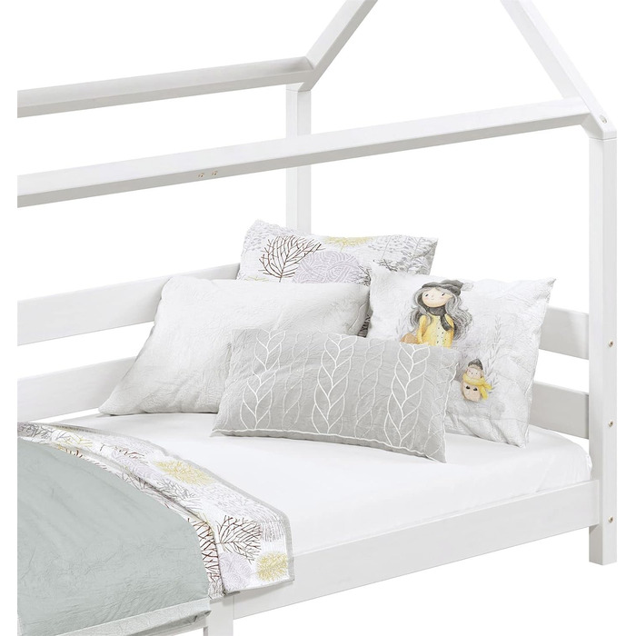 Ліжко IDIMEX house FINA з масиву сосни, ліжко Монтессорі 90х200см, дитяче ліжечко з дахом (біле)